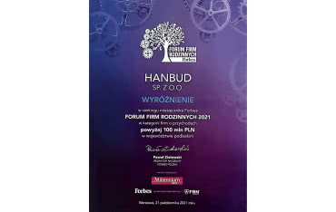 Hanbud w czołówce Rankingu Najcenniejszych Firm Rodzinnych