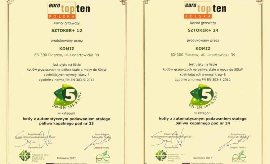 TOPTEN 2017 dla kotłów Sztoker+